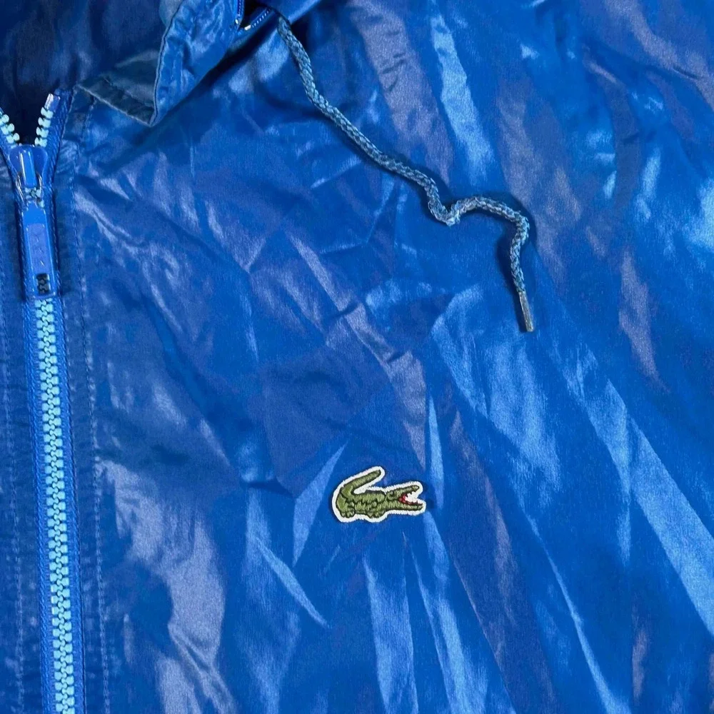 Vintage Izod Lacoste Mens XL Blue Full Zip Hooded Windbreaker Jacket 80s 90s